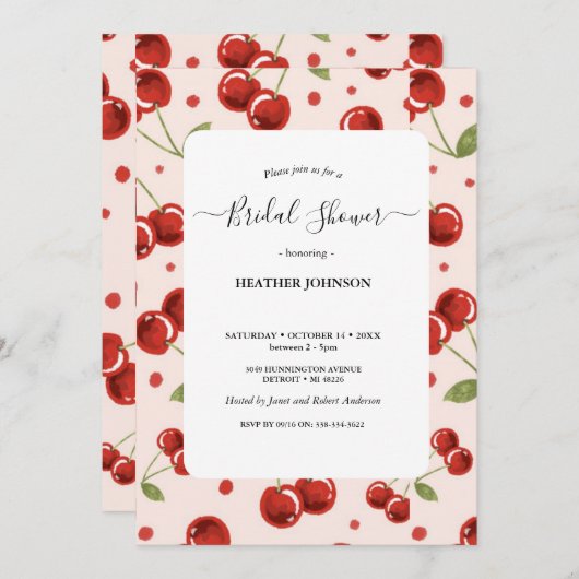 Moda Coquette Cherry en una gran ducha de novia Kaart (Voorkant / Achterkant)