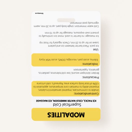 Modaliteiten (Hot/Cold) badge-kaartreferentie Badge (Achterkant)