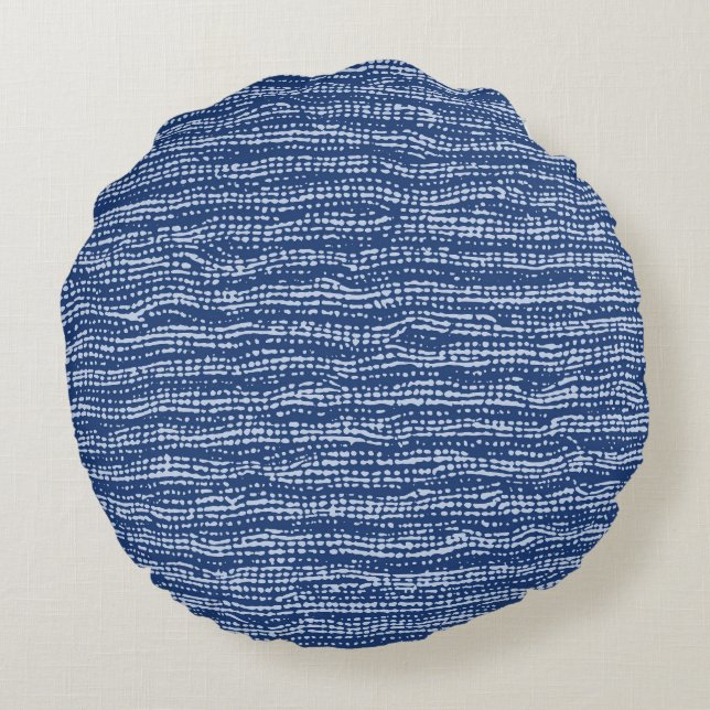 Modder doek Stitch Stripes in Indigo Blue Rond Kussen (Achterkant)