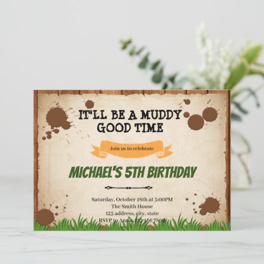Modder Hindernisbaan Verjaardag Kaart (Staand voorkant)