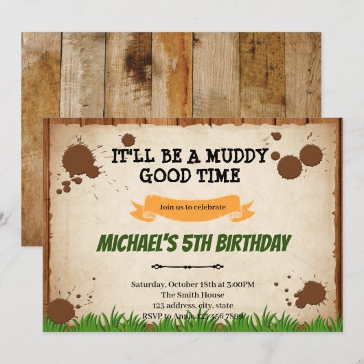 Modder Hindernisbaan Verjaardag Kaart (Voorkant / Achterkant)