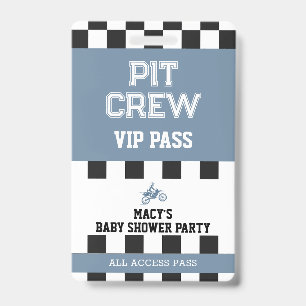 Modderfiets Baby Shower Feest Pit Crew VIP Pas Badge
