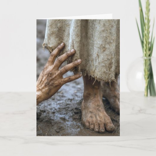 Modderige hand reikt naar Jezus Kaart (Voorkant)