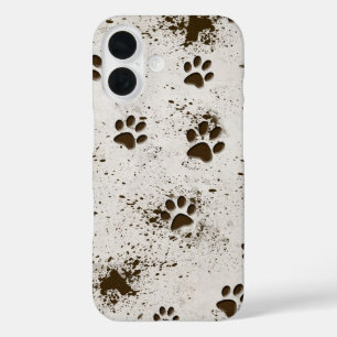 Modderige hondenpootafdrukken iPhone 16 hoesje