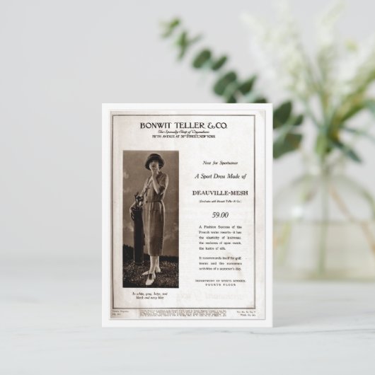  mode 1920: damesgolf draag briefkaart (Staand voorkant)