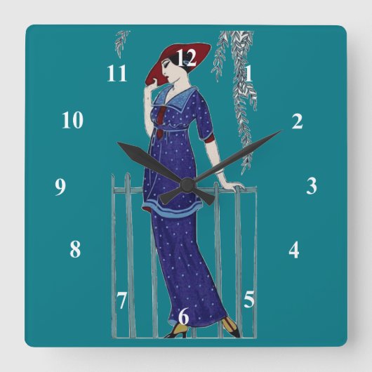 Mode 1920 van Parijs elegante dame Vierkante Klok (Voorkant)