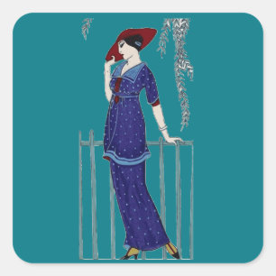 mode 1920s van Parijs elegante dame Vierkante Sticker