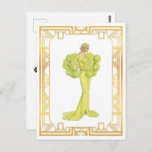 Mode 1940 Limoen Hollywood Gown Art Briefkaart (Voorkant / Achterkant)