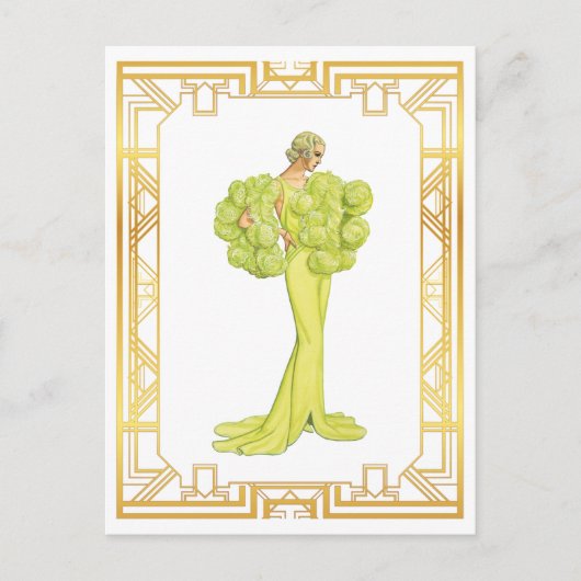 Mode 1940 Limoen Hollywood Gown Art Briefkaart (Voorkant)