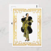  Mode 20s Flapper Fur Kaap Evening Gown Briefkaart (Voorkant / Achterkant)