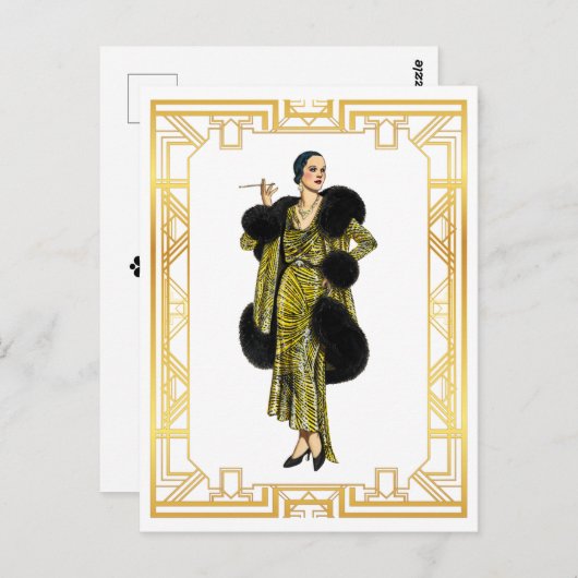  Mode 20s Flapper Fur Kaap Evening Gown Briefkaart (Voorkant / Achterkant)