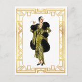  Mode 20s Flapper Fur Kaap Evening Gown Briefkaart (Voorkant)