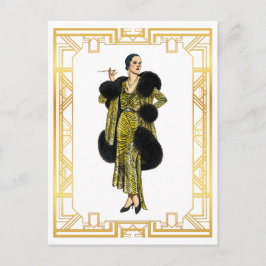  Mode 20s Flapper Fur Kaap Evening Gown Briefkaart