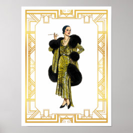 Mode 20s Flapper Fur Kaap Evening Gown Poster