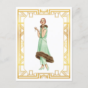 Mode 20s Flapper Pant Dress Art Briefkaart