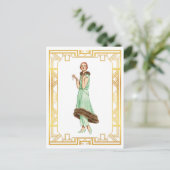 Mode 20s Flapper Pant Dress Art Briefkaart (Staand voorkant)
