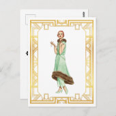 Mode 20s Flapper Pant Dress Art Briefkaart (Voorkant / Achterkant)
