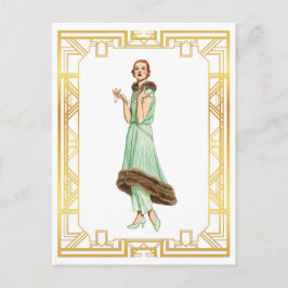  Mode 20s Flapper Pant Dress Art Briefkaart
