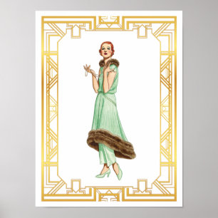  Mode 20s Flapper Pant Dress Art Poster