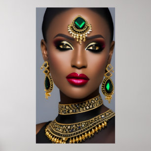 Mode Afrikaans goud smaragd groene sieraden vrouw Poster