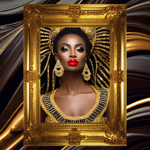 Mode Afrikaanse vrouw goud Zwart Gejewelde Jurk Poster