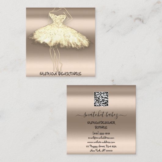 Mode Beautique Dress Custom QR Logo Gold Vierkante Visitekaartje (Voorkant / Achterkant)