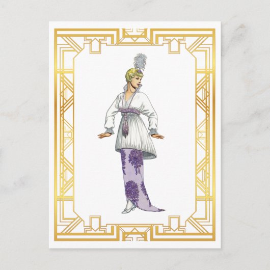  Mode Begin jaren 1900: Evening Gown Feather Briefkaart (Voorkant)