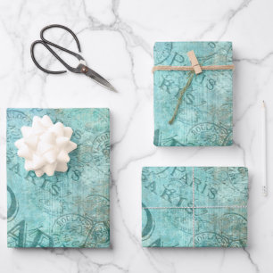  Mode bij nood Parijs Turquoise Aqua Inpakpapier Vel