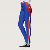 Mode blauw, rood wit gestreept leggings (Links)