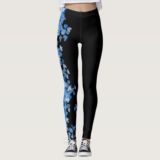 mode blauwe vrouwen zwart leggings (Voorkant)
