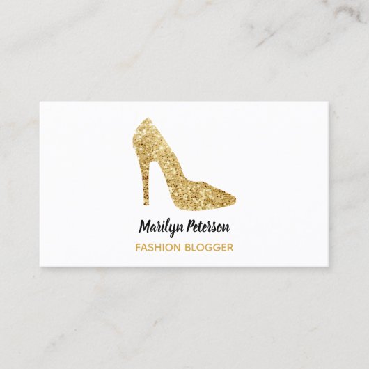 Mode Blogger Gouden Sequin Hoge Heel Glam Elegant Visitekaartje (Voorkant)