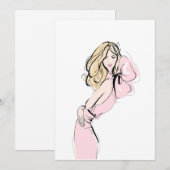 Mode blond haar meisje in roze jurk feestdagenkaart (Voorkant / Achterkant)