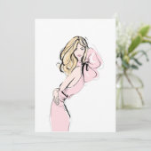 Mode blond haar meisje in roze jurk feestdagenkaart (Staand voorkant)