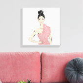 Mode blond meisje in bloemenjurk canvas afdruk (Insitu (Woonkamer))