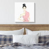 Mode blond meisje in bloemenjurk canvas afdruk (Insitu (Slaapkamer))