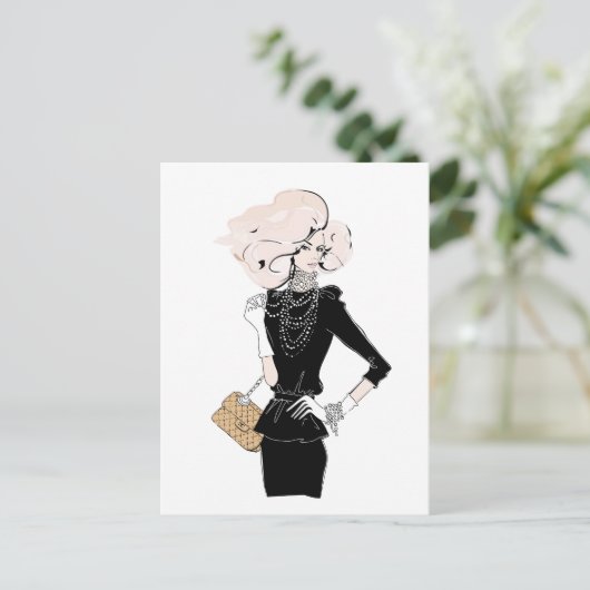 Mode blonde haar in het zwart briefkaart (Staand voorkant)