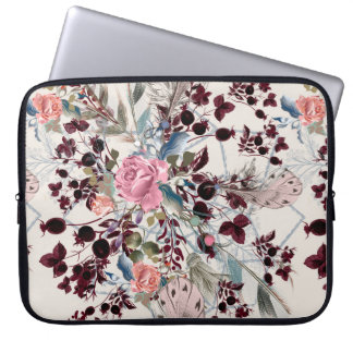 Mode bo-ho illustratie met rozen bloemen en p laptop sleeve