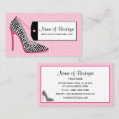 Mode Boutique Roze en Zwarte Zebra Stilettos Visitekaartje (Voorkant / Achterkant)