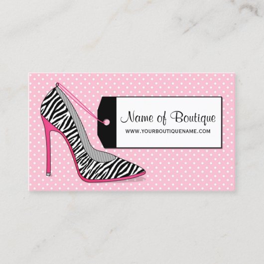 Mode Boutique Roze en Zwarte Zebra Stilettos Visitekaartje (Voorkant)