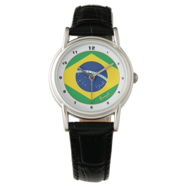 Mode Braziliaanse vlag en Braziliaanse trendy Horloge (Voorkant)