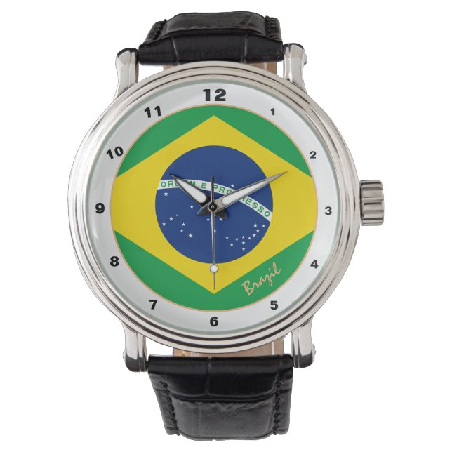 Mode Braziliaanse vlag en Braziliaanse trendy Horloge (Voorkant)