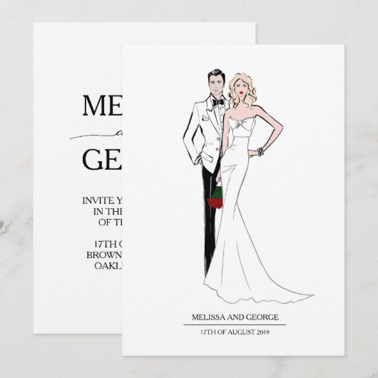 Mode Bride en Groom Kaart (Voorkant / Achterkant)