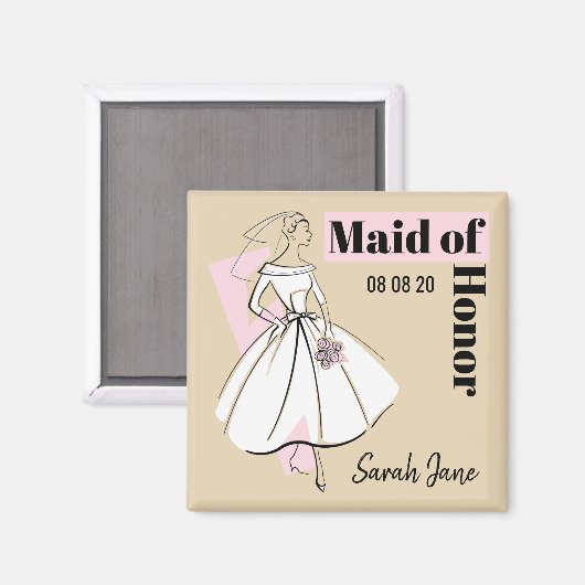 Mode Bride Neutral Maid of Honor Date Name Magneet (Voorkant / Achterkant)