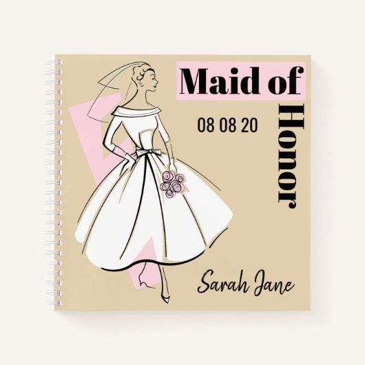 Mode Bride Neutral Maid of Honor Square Notitieboek (Voorkant)