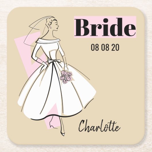 Mode Bride Neutrale Bride Datum Naam onderzetter (Voorkant)