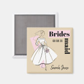 Mode Bride Neutrale Bridesmaid Datum Naam vierkant Magneet (Voorkant / Achterkant)