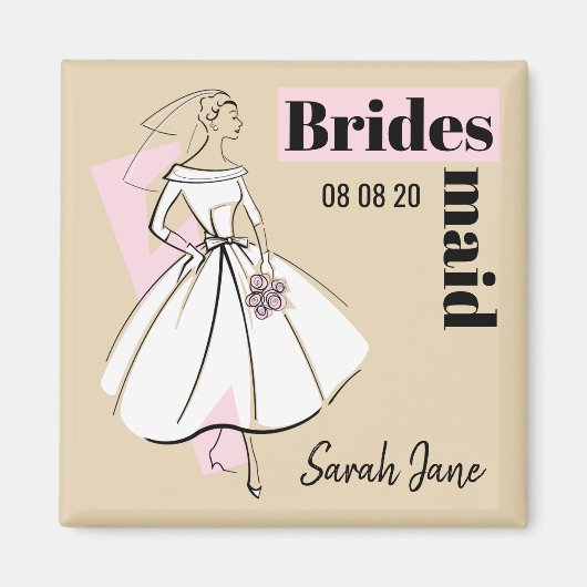 Mode Bride Neutrale Bridesmaid Datum Naam vierkant Magneet (Voorkant)