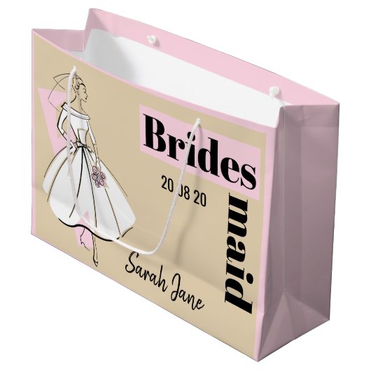 Mode Bride Neutrale Bridesmaïde grote roze Groot Cadeauzakje (Voorkant Gekanteld)