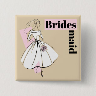 Mode Bride Neutrale Bridesmaïde knoopvierkant Vierkante Button 5,1 Cm