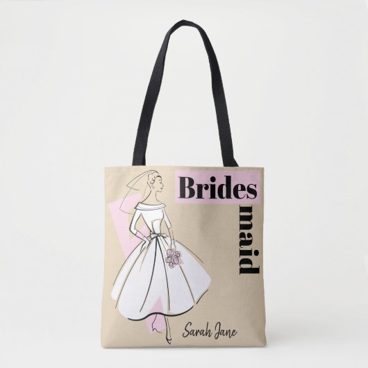 Mode Bride Neutrale Bridesmaïde Naam roze terug Tote Bag (Voorkant)